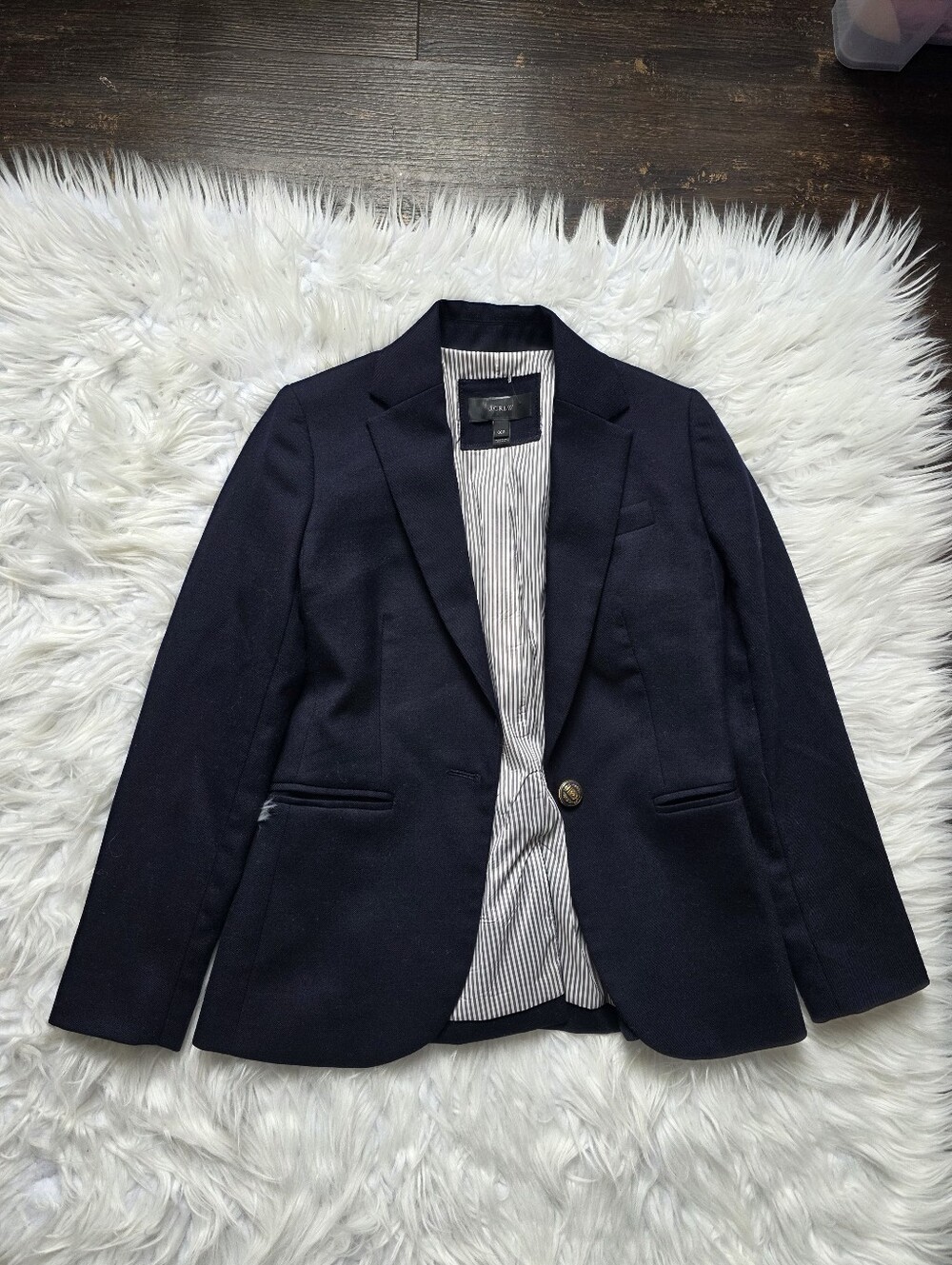 J. Crew Classic Navy Single-Button Blazer with Striped Lining
